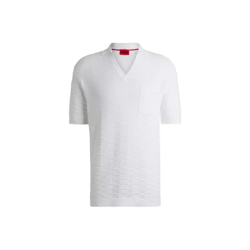 HUGO BOSS Cotton Sweater In Knitted Jacquard With Johnny Collar T Shirt Men's White