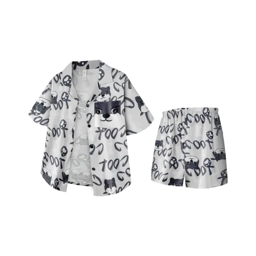 Qiao Ni Tong Pajama Set Men's Silver Gray