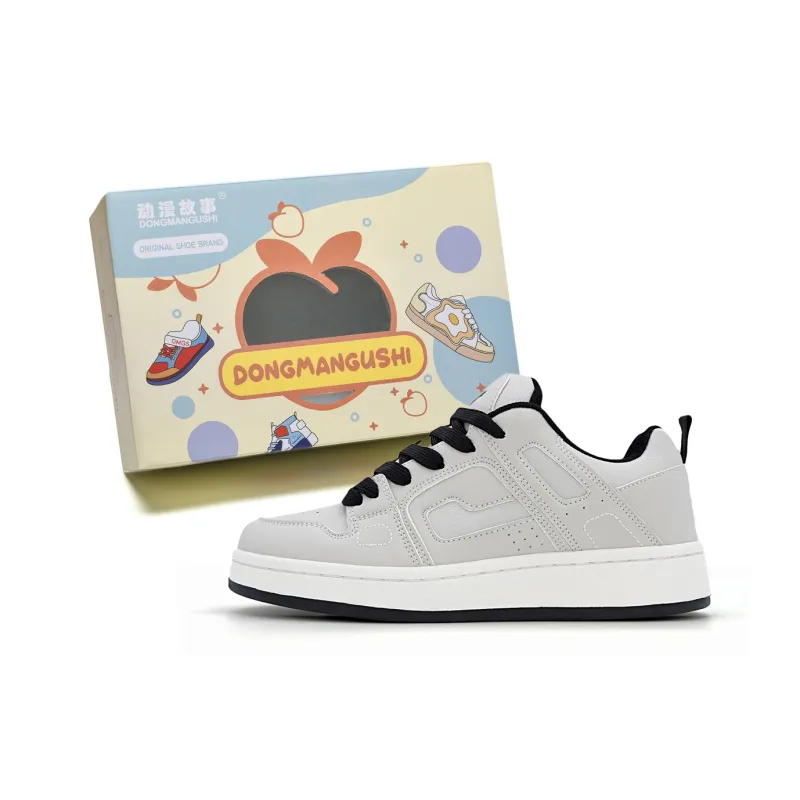 Anime Story Slip Resistant, Abrasion Resistant, Lightweight, Breathable Low Top Skateboard Shoes Women's White Blue-5