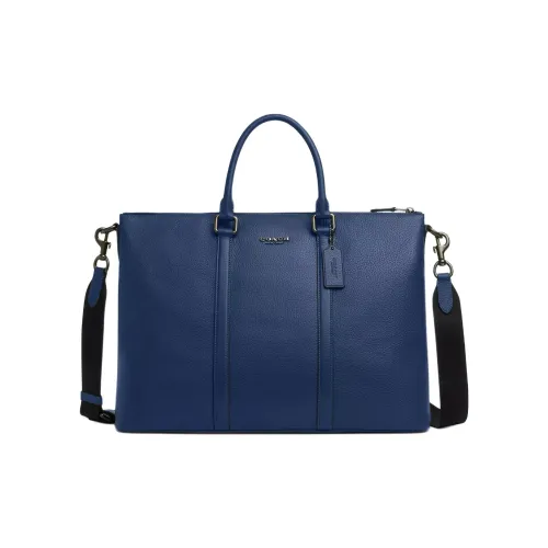 COACH Litchi Grain Leather Tote Bag, Shopping Bag, Shoulder Bag, Handbag Large Size Men's Dark Blue