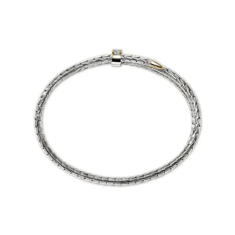 John Hardy 14K Yellow Gold And Sterling Silver Spear Double Flex Diamond Cuff-1