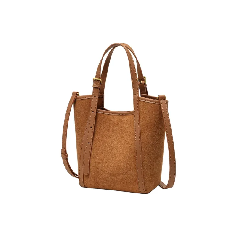MILLIE'S Cow Leather Basket Bag, Bucket Bag, Shoulder Bag, Crossbody Bag, Handbag Regular Women's Coffee/Gold Brown-8