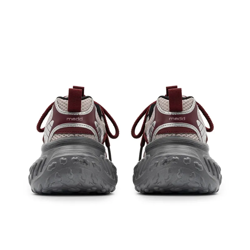 Medd Cushioned Wear Resistant Breathable Lightweight Height Increasing Low Top Chunky Sneakers Unisex Red-4