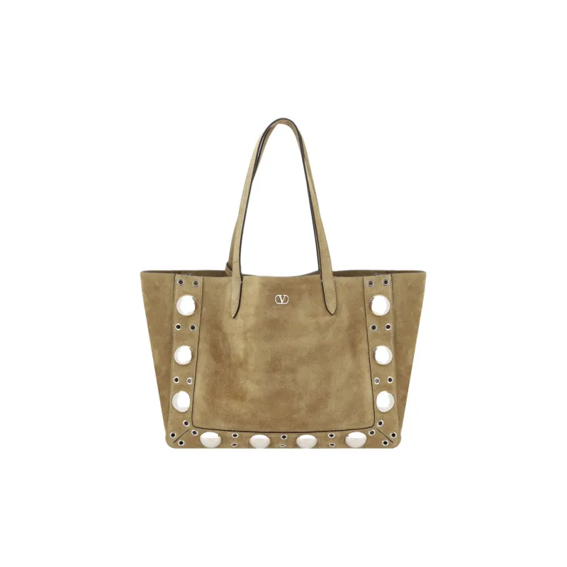 Valentino Suede Tote Bag, Shopping Bag, Shoulder Bag Women's Beige-0