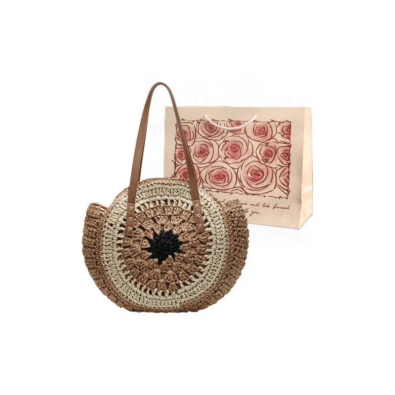 VERADONNA Straw Woven Shoulder Bag Women's Multicolor-10