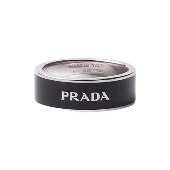 PRADA Enamel Silver Rings Men's Black