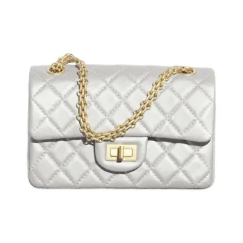 CHANEL 2.55 Pearl Lambskin Shoulder Bag Mini Women's Light Gray