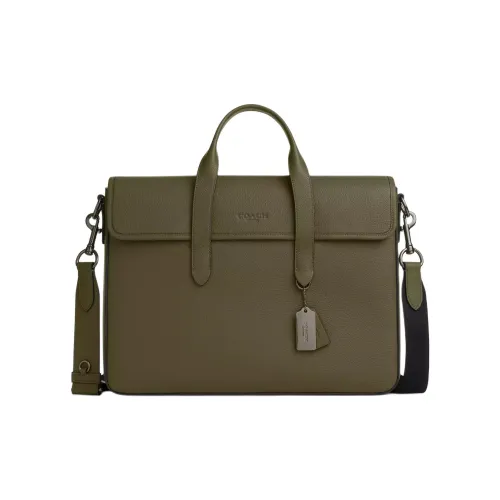 COACH Sullivan Litchi Grain Leather One Shoulder Handbag Tubas Men's Olive Umber