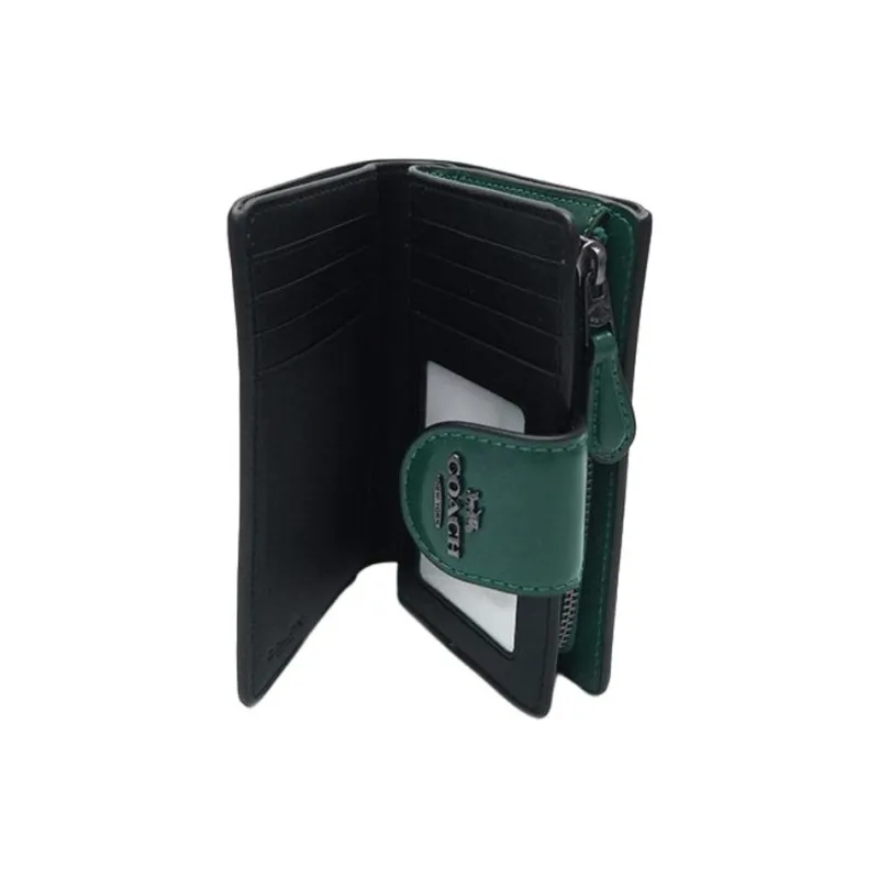 COACH Corner Zip Spazzolato Leather Wallet Mini Women's Emerald Green-4