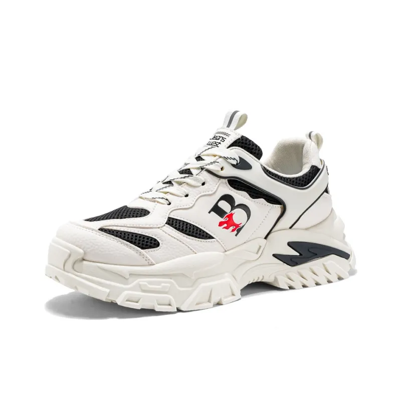 JEANSWEST Trendy Black White Trendy Patchwork Design Style Low Top Chunky Sneakers Men's-2