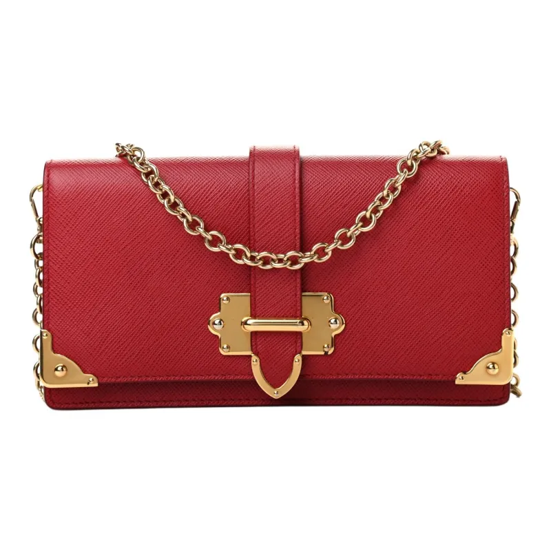 PRADA Cahier Leather Shoulder Bag Mini Women's Red-0