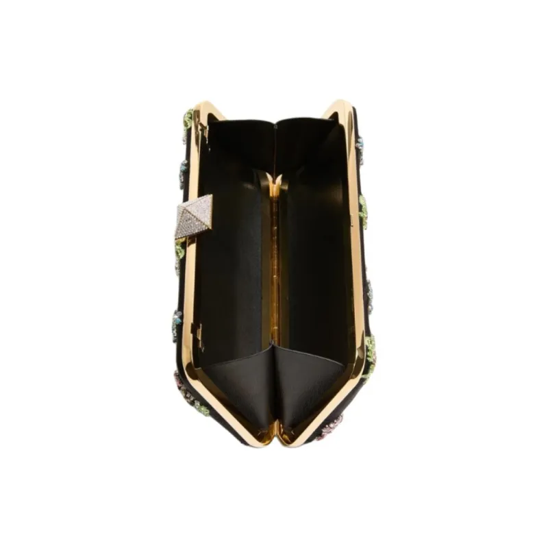 Valentino Satin Shoulder Bag Small Size Women's Black & Multicolor-4
