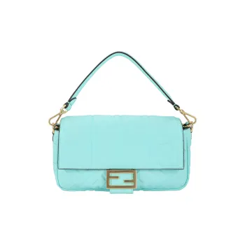 FENDI Baguette Sheepskin Portable Crossbody Bag, Shoulder Bag Medium Size Women's Turquoise