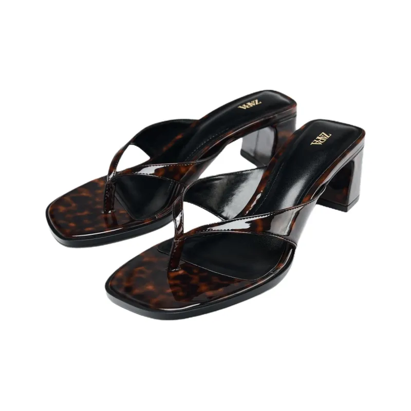 ZARA Slip Resistant Flip Flops Women's Black Brown-2