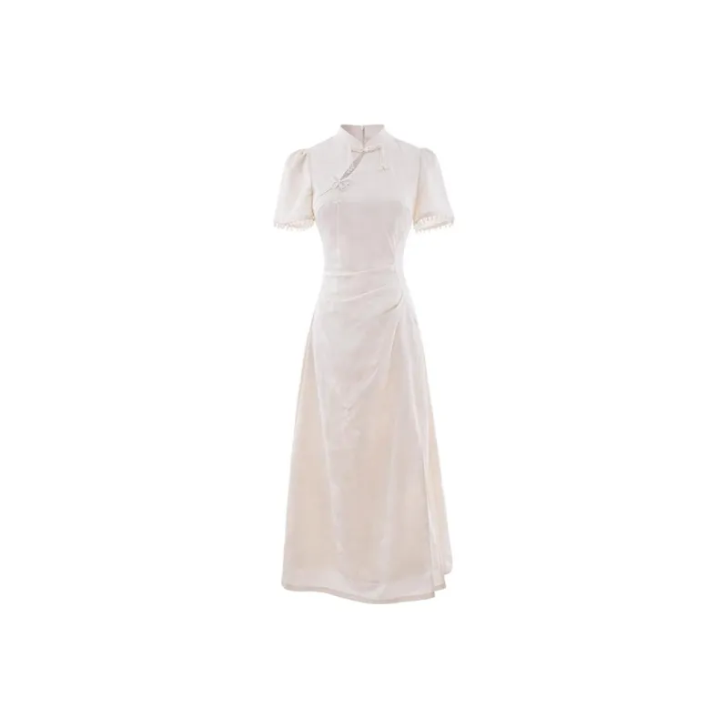 Short Sleeved Dress Style Women's Apricot Single Item-2