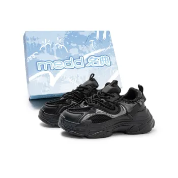 Medd Cushioned Wear Resistant Breathable Lightweight Height Increasing Low Top Chunky Sneakers Unisex Black