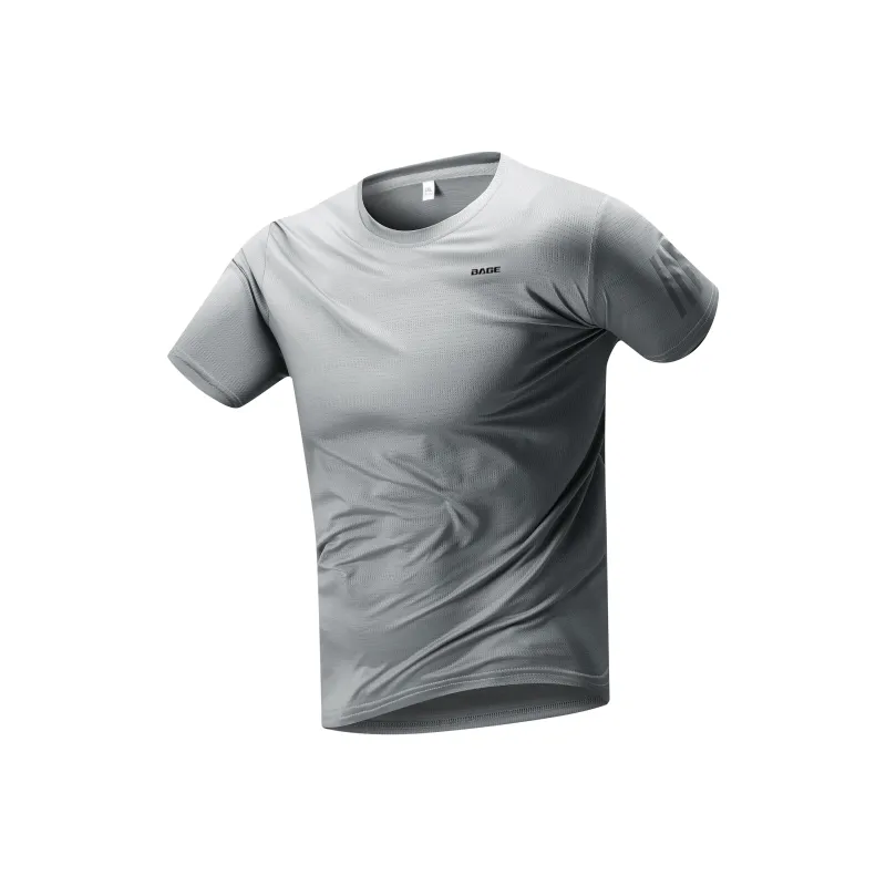 BAGE Versatile Solid Color Ice Silk Short Sleeved T Shirts Unisex-5
