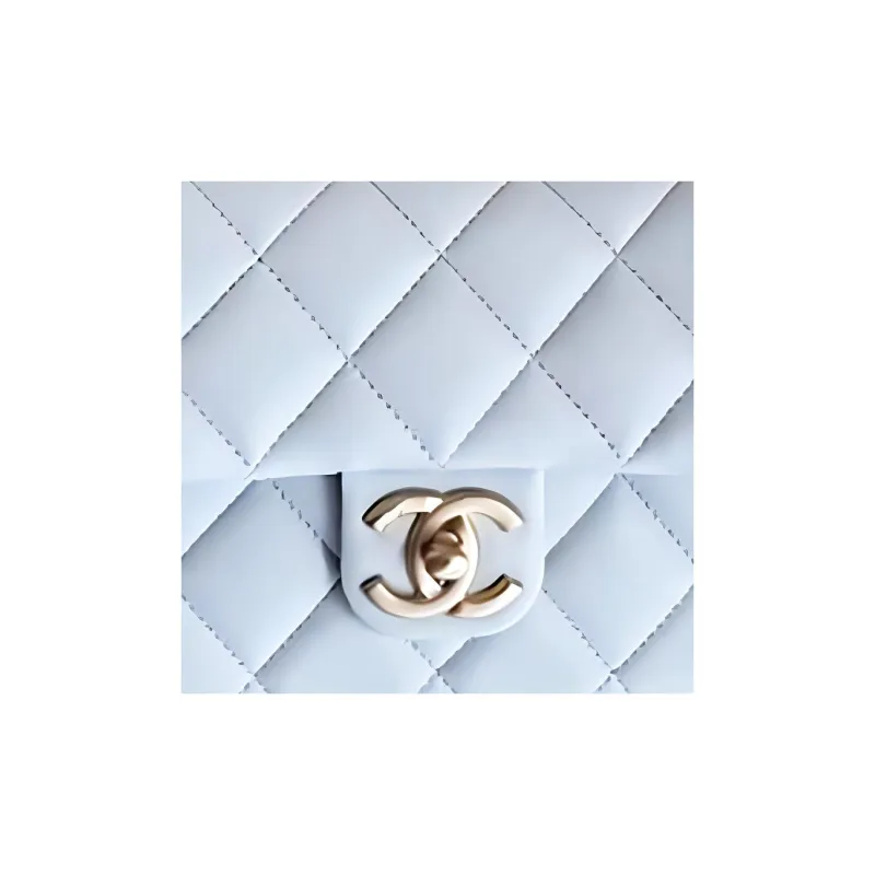 CHANEL Lambskin Flap Bag With Zip Closure Shoulder Bag Crossbody Bag Mini Women's Light Gray Blue-1