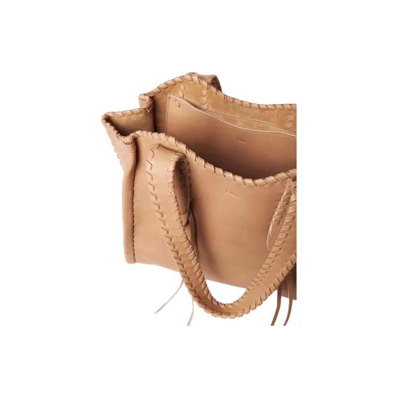 Chloe Mony Calfskin Tote Bag, Shopping Bag, Shoulder Bag, Handbag Medium Size Women's Light Tea Brown-4
