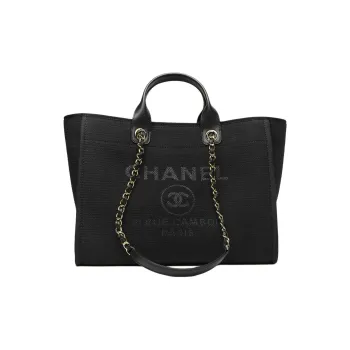 CHANEL Canvas Tote Bag Shopping Bag Shoulder Bag Crossbody Bag Handbag Large Size Women's Black