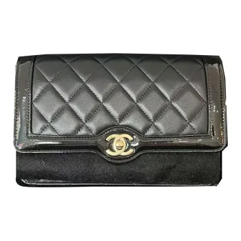 CHANEL WOC Sheepskin With Patent Leather Crossbody Bag, Shoulder Bag Women's Black