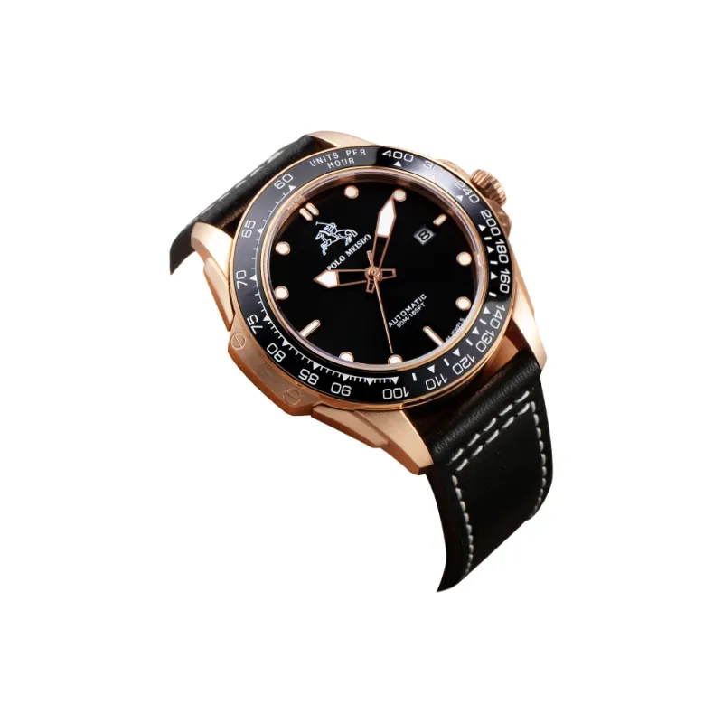 POLOMEISDO Wrist Watch Automatic Mechanical Movement Cowhide Strap 41mm Black Dial Men's Watches Redwood Box-3