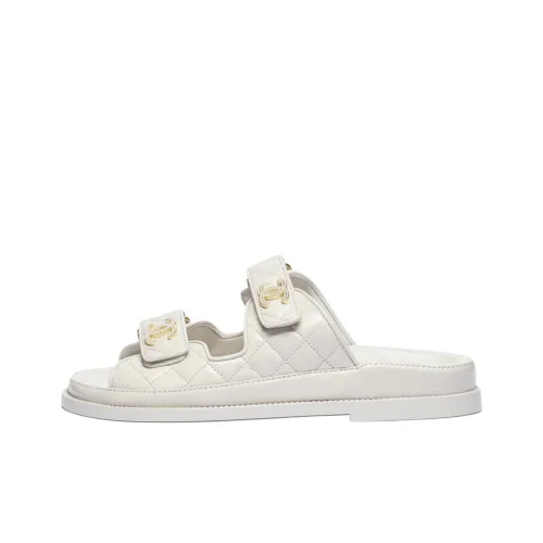chanel Launch Slide Slippers Women's White
