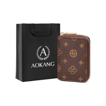 AOKANG PVC Coin Purse, Clutch Card Holder Regular Women's Coffee/Ecru