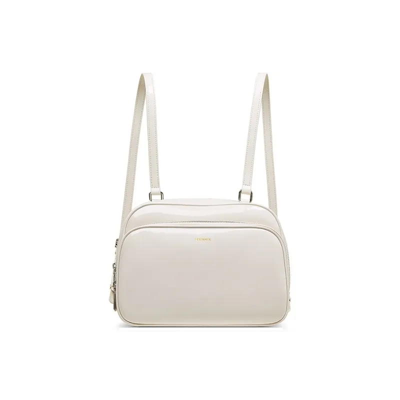 Teenmix Cow Leather With Synthetic Leather Backpack Regular Women's Black/White-8
