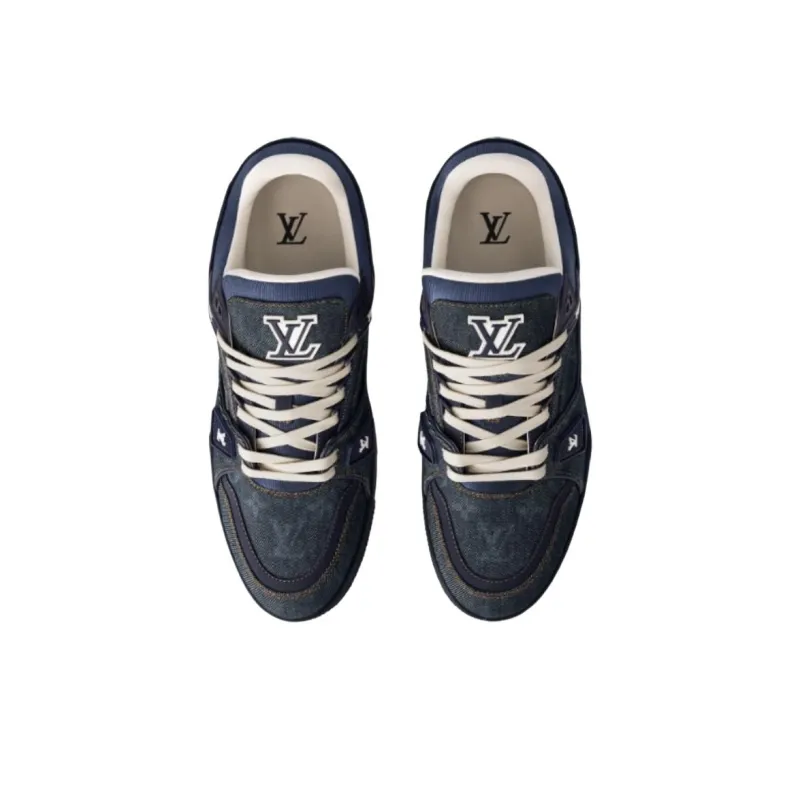 LOUIS VUITTON Trainer Low Top Skateboard Shoes Women's Dark Blue-4