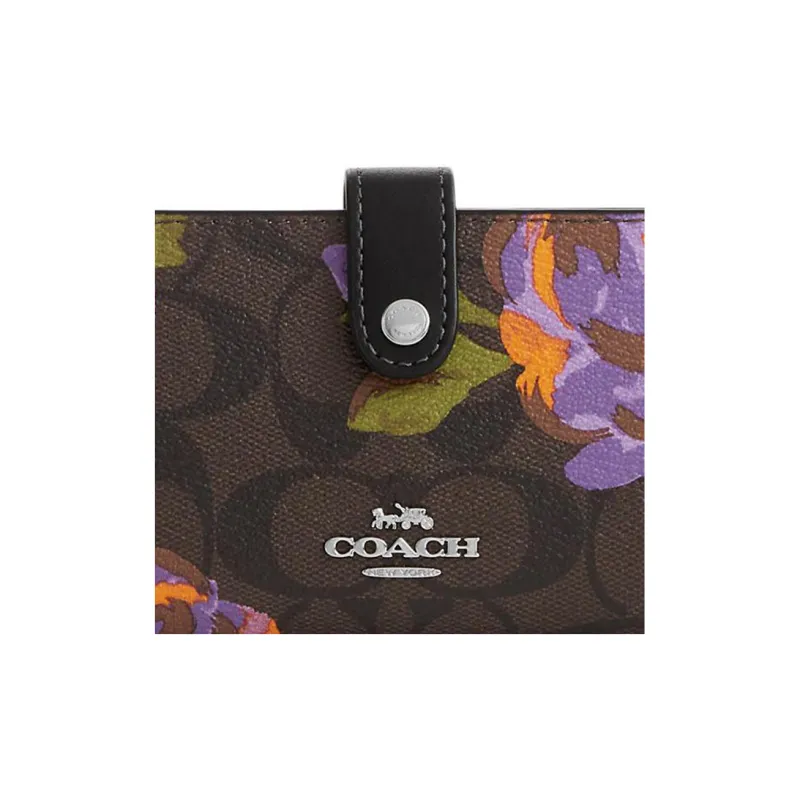 COACH Slim Wallet Canvas With Leather Clutches Wallets Small Size Women's 1Brown & Purple Pattern-4