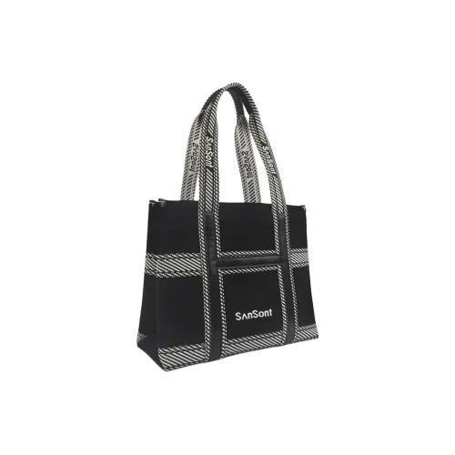 SANSONT Nylon Fly Knit With Cow Leather Zebra Print Handbag Regular Unisex Black/Ivory White