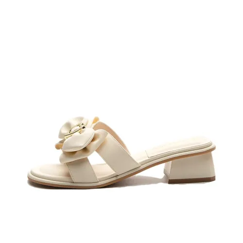 POOQ Slip-Resistant Abrasion-Resistant Slide Slippers Women's Beige