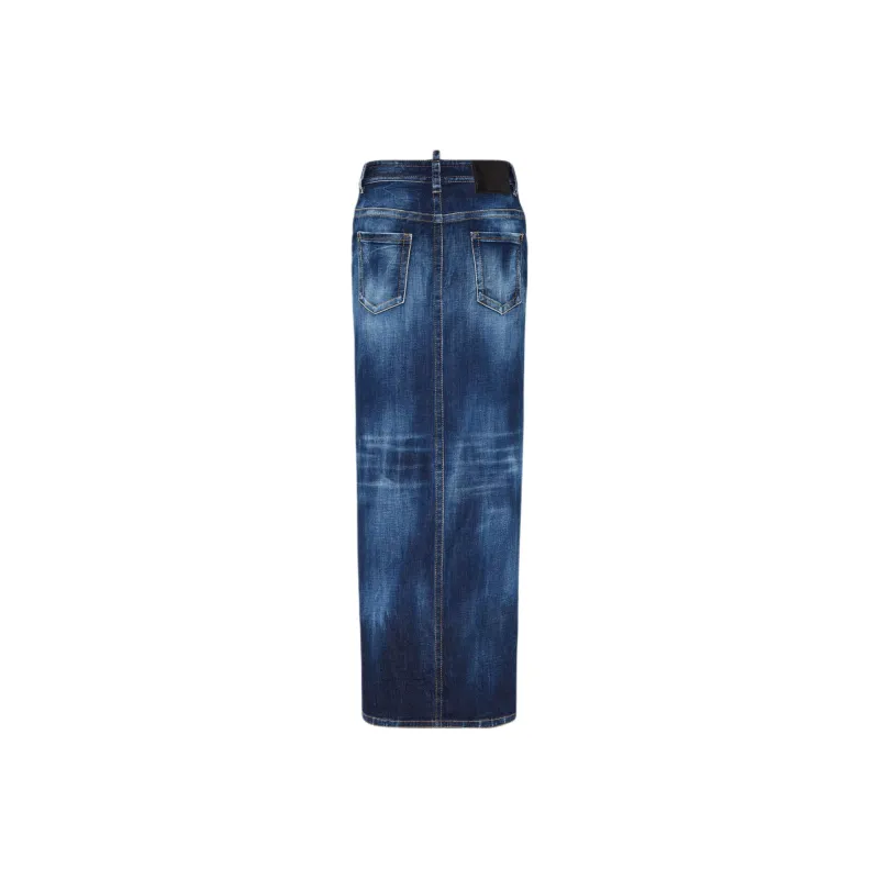 DSQUARED 2 Medium Wash Front Split Jean Skirt-1