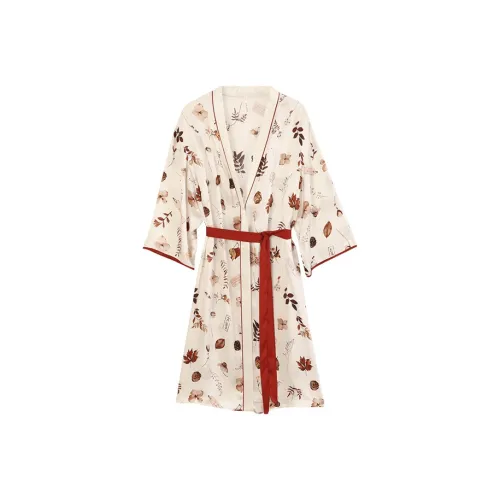 JINSANT Pajama Robe Women's Floral And Bird Jacquard