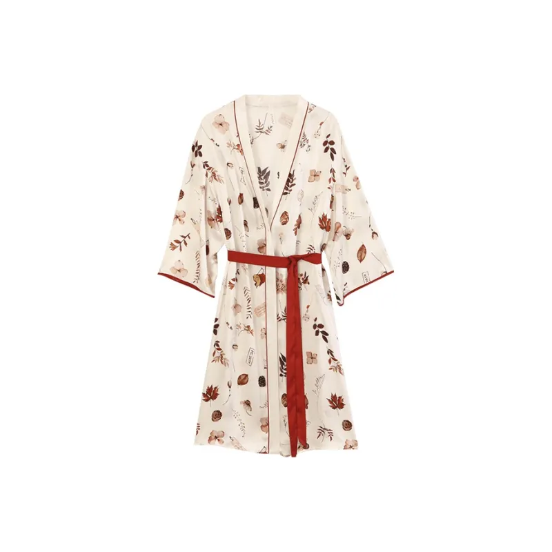 JINSANT Pajama Robe Women's Floral And Bird Jacquard-0