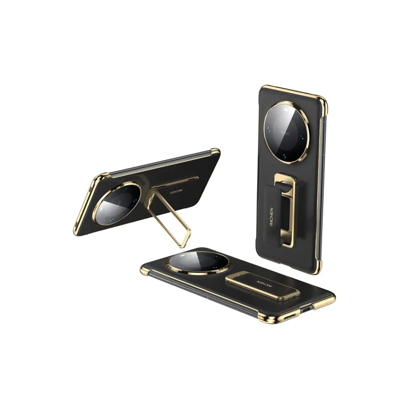 IMCHEN Leather Material Wristband Stand Phone Cases For Huawei Mate60/Mate60Pro/Mate60Pro+ Solid Color Quiet Luxury-3
