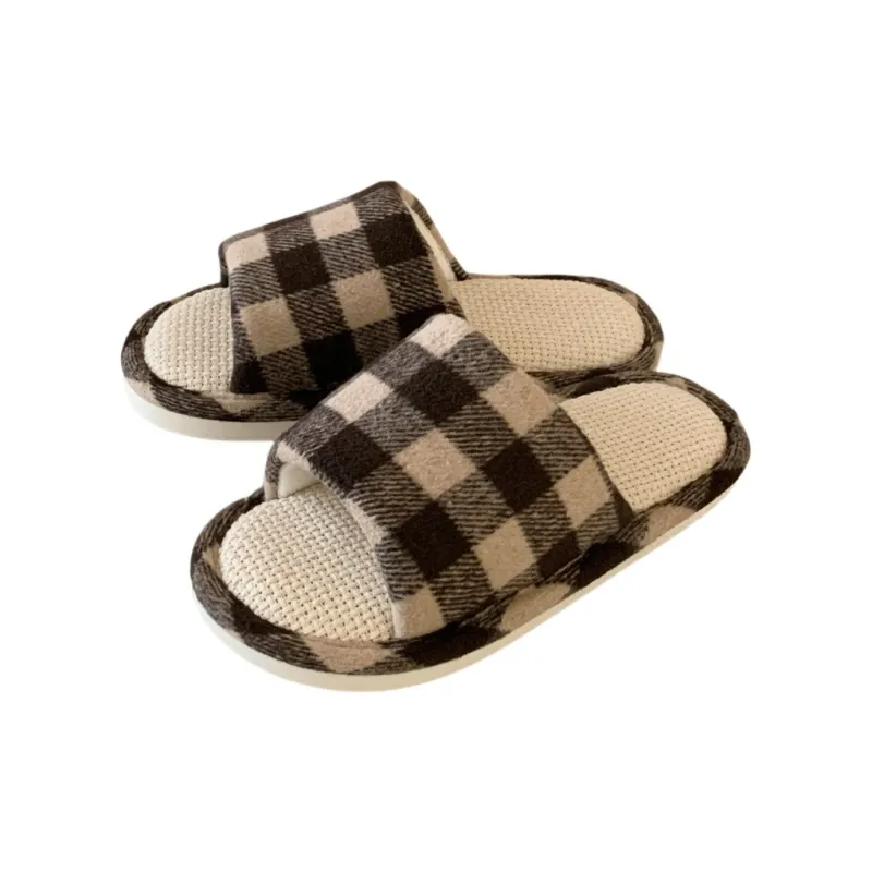 SHIGUDE Linen Slippers Women's Black-12