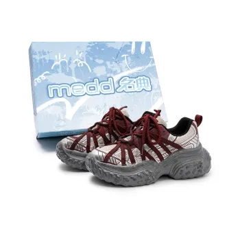 Medd Cushioned Wear Resistant Breathable Lightweight Height Increasing Low Top Chunky Sneakers Unisex Red