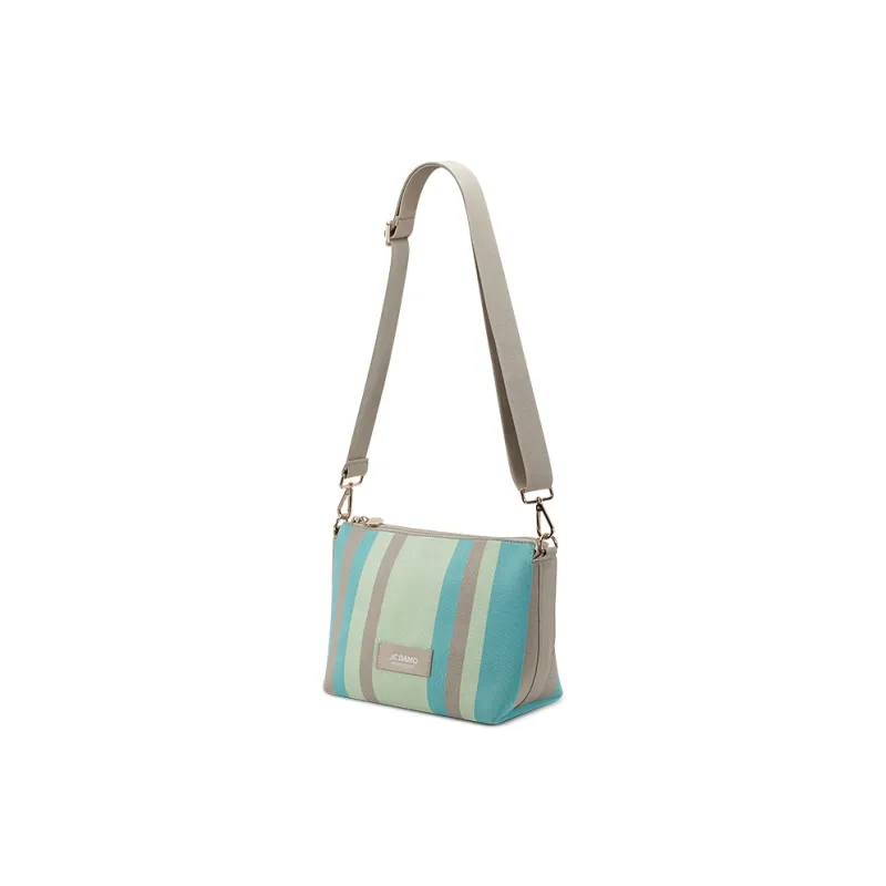 JC DAMO Eco Friendly Yarn Crossbody Bag Women's Soy Milk Stripes/Turquoise Stripes-5
