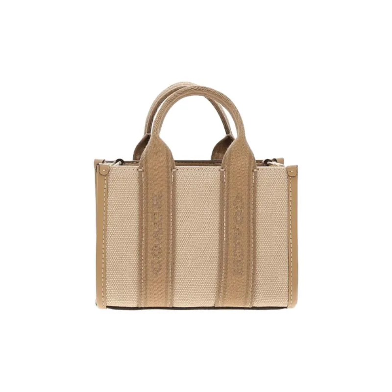 COACH Smith Fabric With Cow Split Leather Tote Bag Shopping Bag Handbag Mini Women's Deep Natural & Mixed Color-3