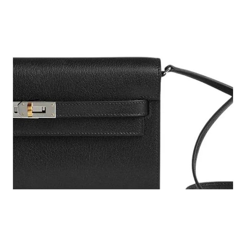 HERMES Kelly To Go Chamkila Goat Skin Wallet Women's 89 Noir Black-2