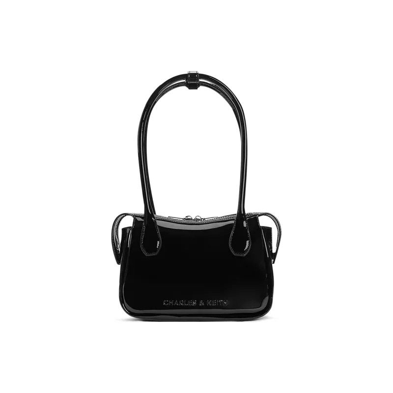 CHARLES&KEITH PU Shoulder Bag Medium Size Women's CK2 30271278 Tin Gray/Noir Black-0