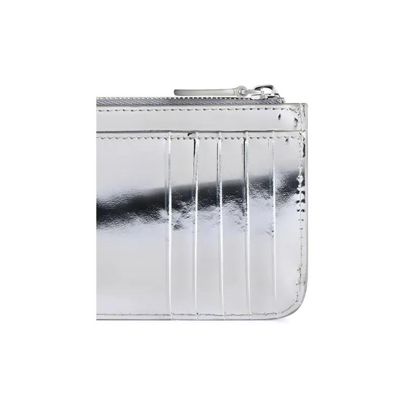 Balenciaga Mirror Finish Effect Calfskin Wallets Card Holders Large Size Women's Silver-4