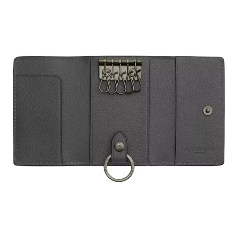 COACH Smooth Leather Key Pouch Mini Men's Dark Gray-1