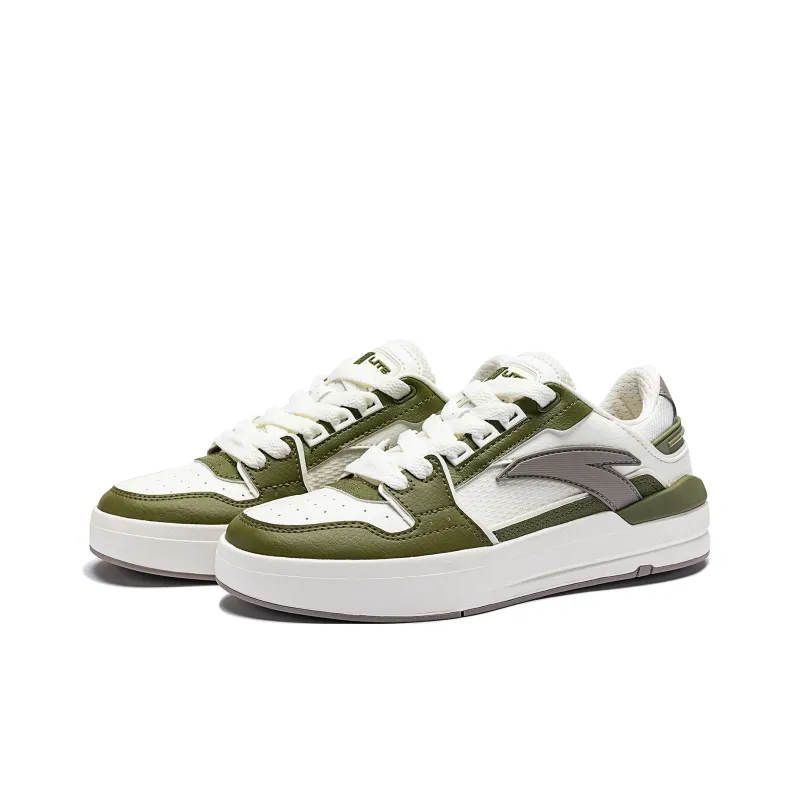 Anta Street Naughty Anti-Slip Wear-Resistant Low-Top Skateboard Shoes Women's White Green-2
