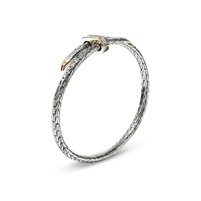 John Hardy Sterling Silver 18 Yellow Gold Spear Flex Diamond Cuff-3