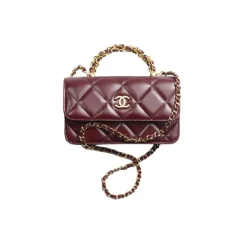 CHANEL Lambskin Portable One Shoulder Crossbody Cell Phone Pouch Women's Burgundy