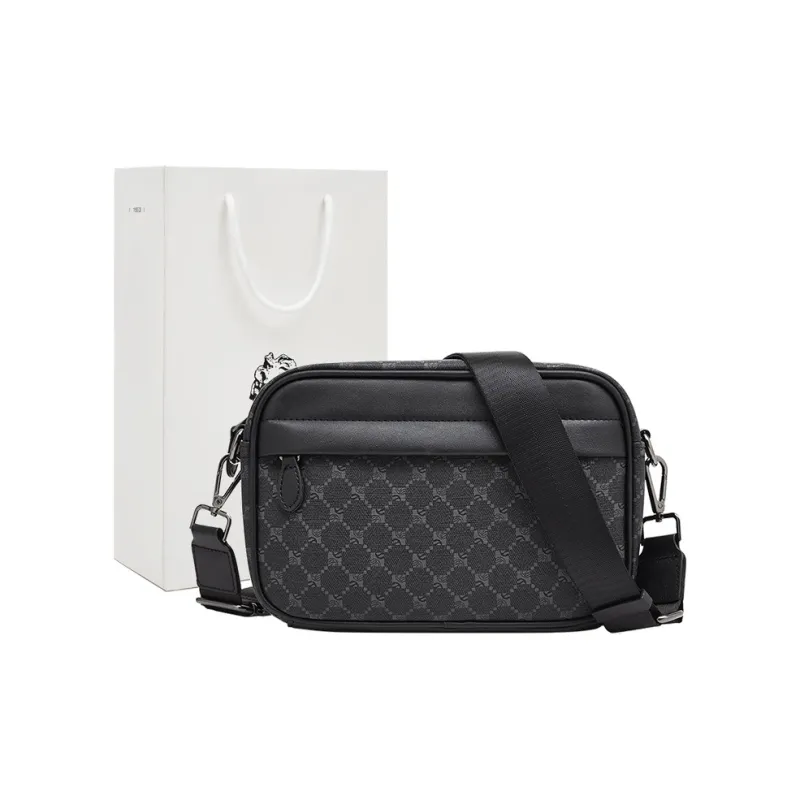 Old Man's Head Synthetic Leather Crossbody Bags Men's Black/Black Checkerboard/Black Pattern-13