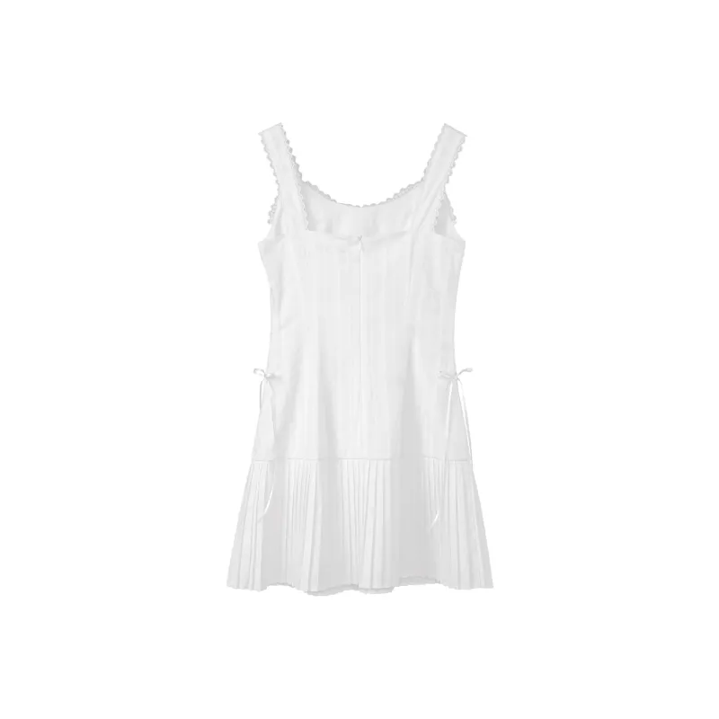 Fstudio Korean Style Elegance 100% Cotton Pleated Comfortable Slip Dress Women's White-1